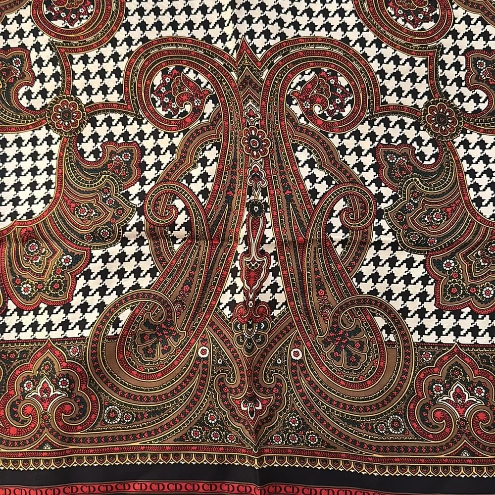DIOR Christian Dior silk houndstooth scarf comes with Dior box/tissue Authentic